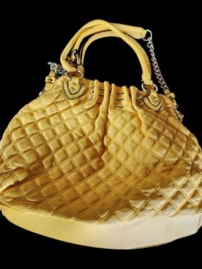 Yellow Quilted Tote Handbag with Chain Accents